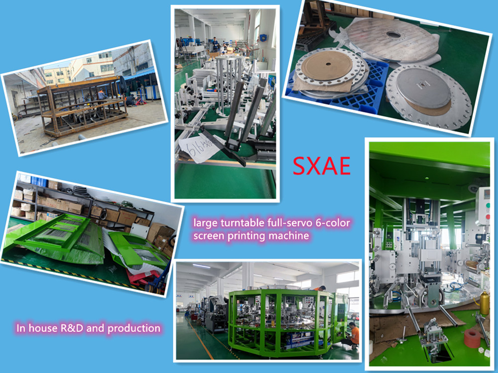 The large turntable fully servo 6 color screen printing machine is in production non-stop